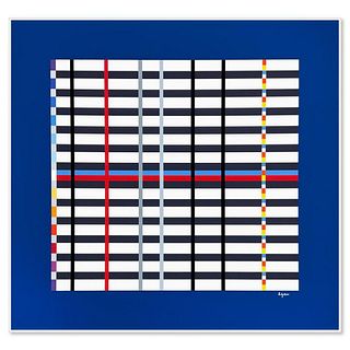 Yaacov Agam, "Hommage du Mondrian (Dark Blue)" Limited Edition Serigraph, Numbered and Hand Signed with Letter of Authenticity.