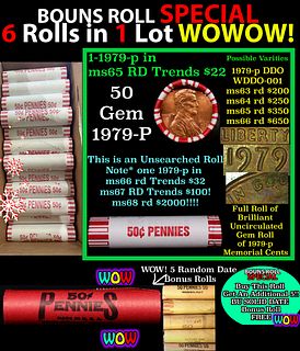 THIS AUCTION ONLY! BU Shotgun Lincoln 1c roll, 1979-p 50 pcs Plus THREE bonus random date BU roll! Bank Wrapper 50c