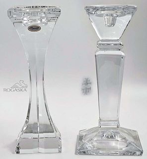 Lot Of Two Crystal Candlesticks, Marked & Stamped