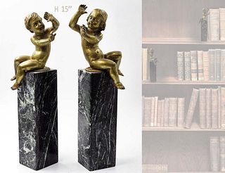 Pair Of French Figural Bronze On Marble Bookends