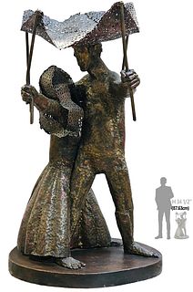 Mid Century Copper Metal Of A Couple 'Jewish Wedding' Judaica Sculpture