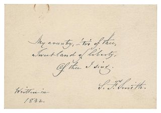 Smith, Samuel Francis. Autographed quotation from "My Country Tis of Thee."
