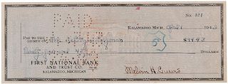 Purvis, Melvin. Signed personal check.