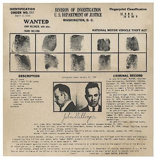[Crime] Dillinger, John. Original Wanted Poster.