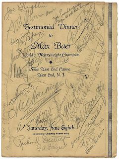 [Sport. Boxing] Testimonial Dinner to Max Baer Program Signed by Numerous Attendees.