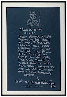 Bukowski, Charles. Poster. Charles Bukowski. 3-12-65.