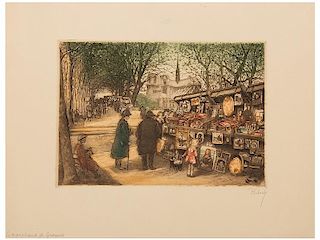 Seven Mezzotints and Engravings of Locations in Paris
