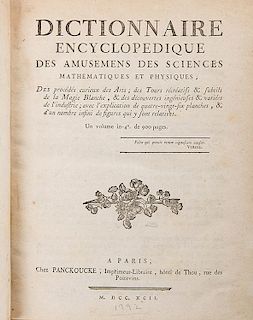 [Lacombe, Jacques] Dictionnaire encyclopedique des amusemens des sciences.