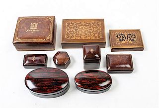 * A Group of Nine Small Decorative Boxes Width of widest 4 1/4 inches.