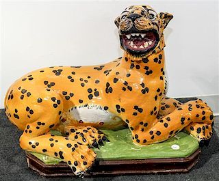 * An Italian Ceramic Model of a Leopard Width 26 inches.