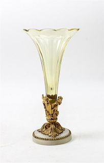 * A Continental Gilt Bronze and Glass Vase Height 12 1/4 inches.