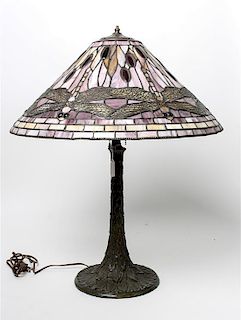An American Leaded Glass Table Lamp Height 25 5/8 inches.