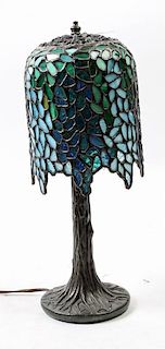 An American Leaded Glass Table Lamp Height 15 1/8 inches.