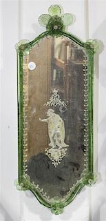 * A Venetian Glass Mirror Height 27 1/2 x width 11 inches.