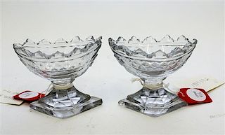 * A Pair of Irish Cut Glass Salt Dishes Height 3 1/4 x width 4 inches.