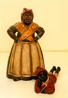 Two Painted Cast Iron Figures. Height of tallest 13 inches.