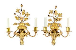 * A Pair of Victorian Style Gilt Metal Sconces Height 18 inches.
