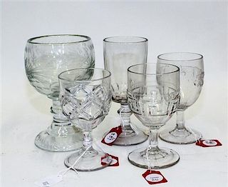 * A Group of Five American Molded Glass Wine Goblets Height of tallest 7 1/4 inches.
