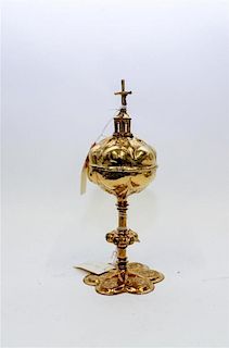 * A Gilt and Tinned Ciborium Height 12 3/4 inches.