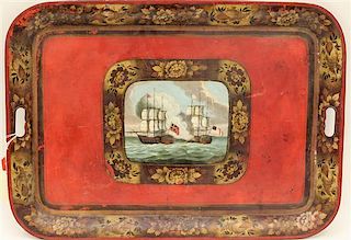 * An American Painted Tole Tray Length 30 1/4 inches.