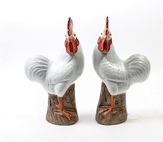 * A Pair of Porcelain Models of Roosters Height 14 inches.
