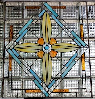 An American Leaded Glass Window. 40 1/2 x 35 1/4 inches.
