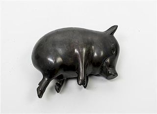 * A Bronze Model of a Sleeping Pig Width 7 inches.