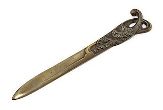 * A French Art Nouveau Bronze Letter Opener, R. Heyner for Thiebaut Freres Length 12 inches.