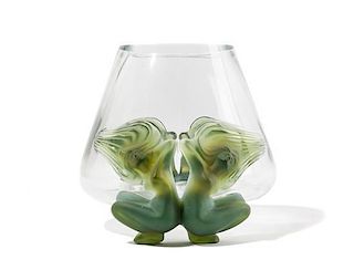 A Lalique Frosted Glass Martinique Vase. Height 13 3/4 inches.