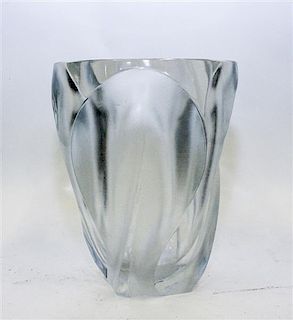 * A Lalique Frosted Glass Vase Height 10 1/2 inches.