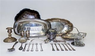 A Collection of American Silver Articles, Various Makers, comprising two Tiffany cups, a weighted Gorham candlestick, a handl