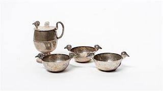 A Set of Mexican Silver Salts, , comprising one tall and three short examples.