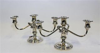 * A Pair of American Silver Three-Light Candelabra, S. Kirk & Son, Baltimore, MD, having a central urn form cup issuing two t