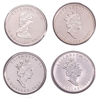 1989-1999 Canada 1oz silver Maple Leafs [4 Coins]