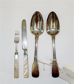 * A Pair of George III Silver Table Spoons, Thomas Barker, London, 1804, Fiddle pattern, the handles engraved with a G monogr