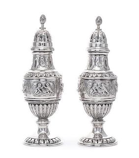 * A Pair of Continental Silver Casters, 19th Century,