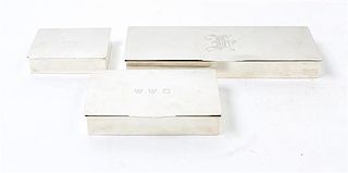 * Three American Silver Cigarette Boxes Width of first 10 inches.