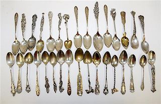 A Collection of American Silver Coffee Spoons, various makers, comprising souvenir spoons and others.