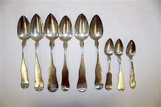 A Collection of American Silver Flatware, various makers, 19th Century, each having a fiddle-form handle and comprising a pai