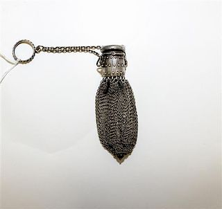 An American Silver Change Purse, makers mark obscured, having a chain-mail pouch with an expanding collar.