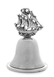 An American Silver Bell, , having a handle in the form of a sailing ship