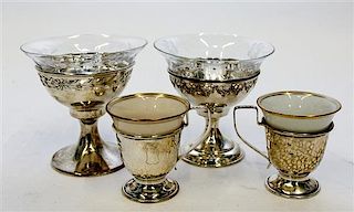 A Set of Twelve Silver Dessert Cups, International Silver Co., in two patterns, eleven having glass liners, together with six