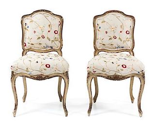 * A Pair of Louis XV Style Painted Side Chairs Height 32 inches.