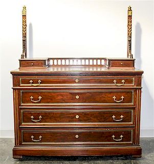 A Brass-Mounted Mahogany Chest Height overall 62 1/4 x width 49 3/4 x depth 20 1/2 inches.