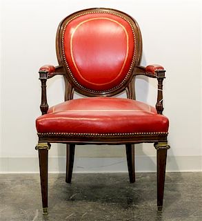 * A Louis XVI Style Gilt Metal Mounted Fauteuil Height 38 3/8 inches.