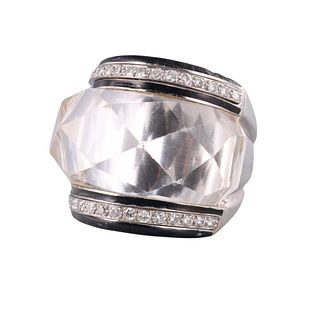 David Webb Carved Crystal 18k Gold Diamond Enamel Ring