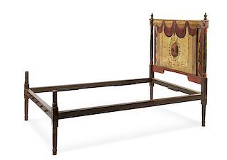 * A Continental Painted Bed Height of headboard 58 1/4 inches.