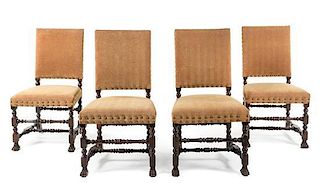 * A Set of Four Jacobean Style Side Chairs Height 39 1/2 inches.
