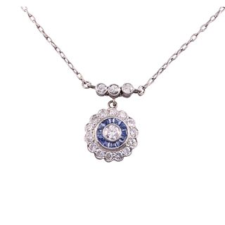 Platinum Diamond Sapphire Pendant Necklace