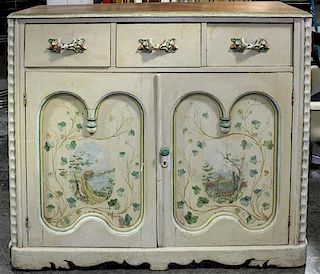 * An Italian Style Painted Cabinet Height 40 1/4 x width 47 1/2 x depth 20 1/2 inches.